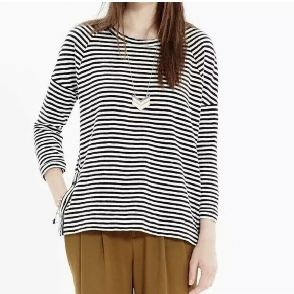 Madewell Tops - Madewell Striped Side Button Top Womens SZ M 3/4